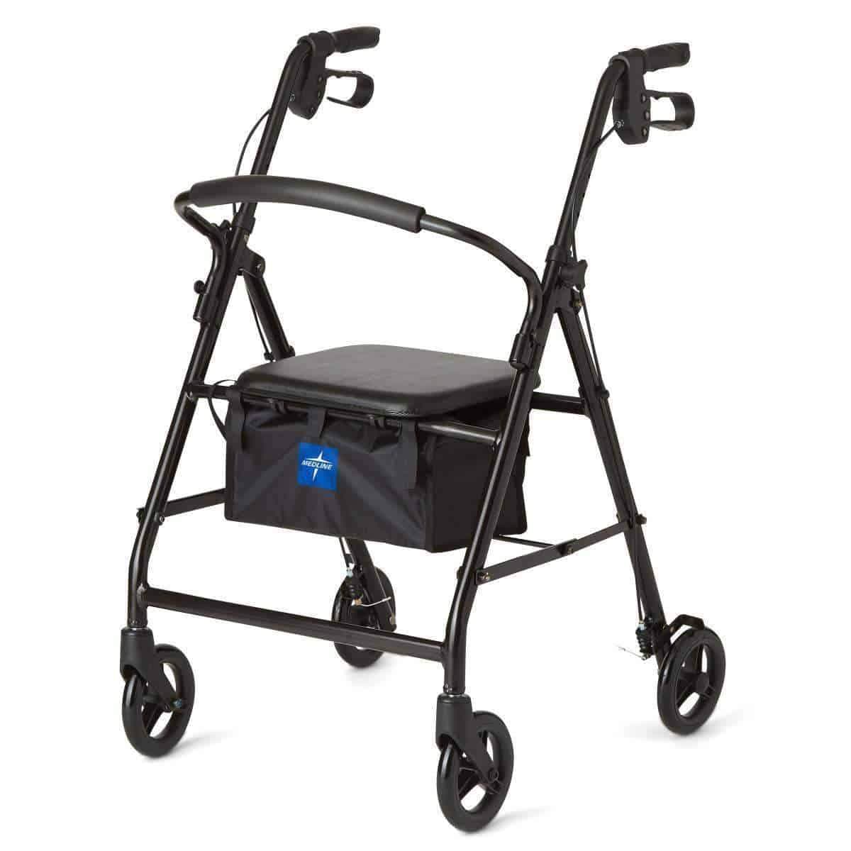 Medline Aluminum Transport Mobility Rollator with 6 Inch Wheels and Seat - Senior.com Rollators